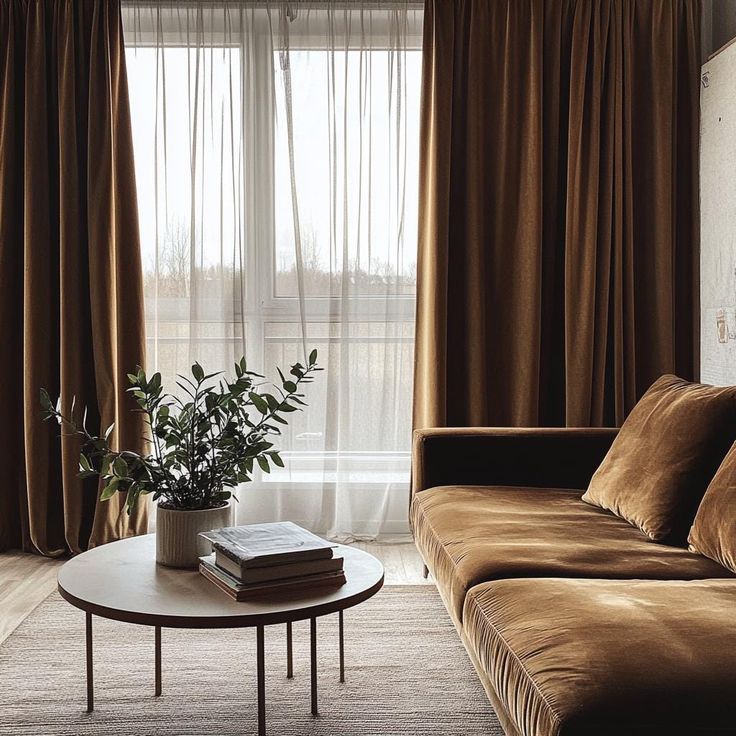 Chocolate Velvet Curtains & Honey Custom Curtains for Living Room and Bedroom | Mid-Century Modern Drapery